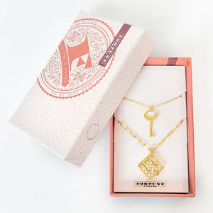 Secret Diary Book Locket and Key Pendant Gift Set (Pearl) - Gold